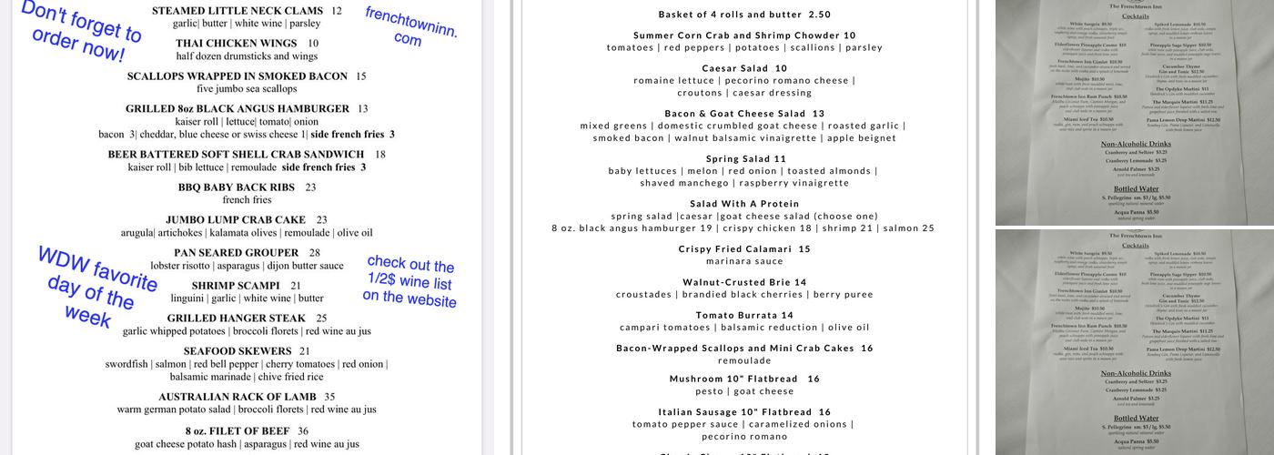 Frenchtown Inn Menu