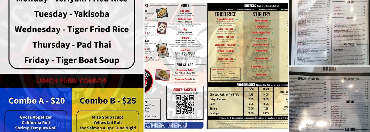 Tiger Asian Bowl Menu