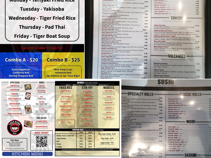 Tiger Asian Bowl Menu