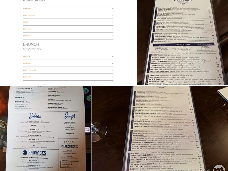 Overland Restaurant & Pub Menu