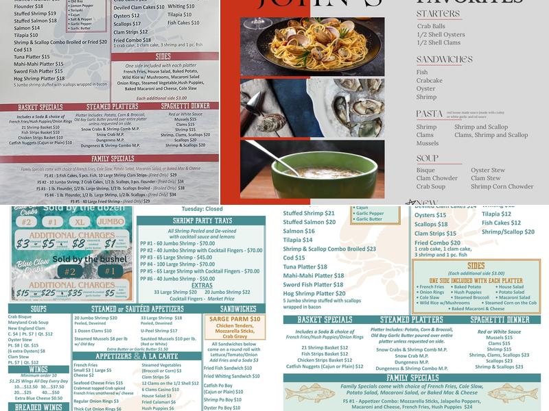 John's Seafood Menu