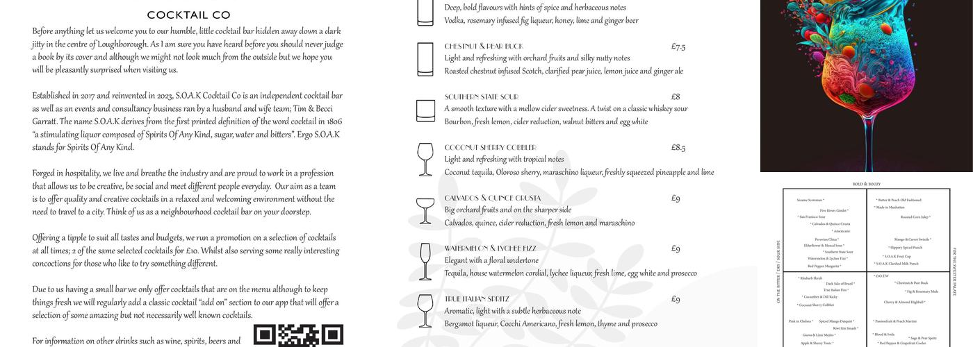 S.O.A.K Cocktail Co Menu