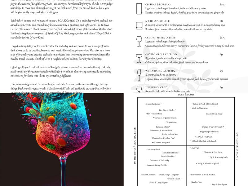 S.O.A.K Cocktail Co Menu