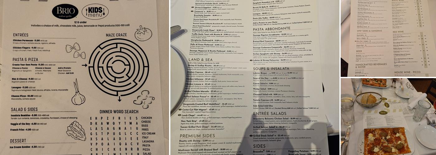 Brio Italian Grille Menu