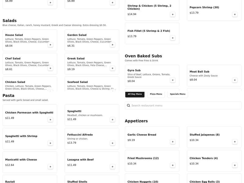 Texas Pizza Menu