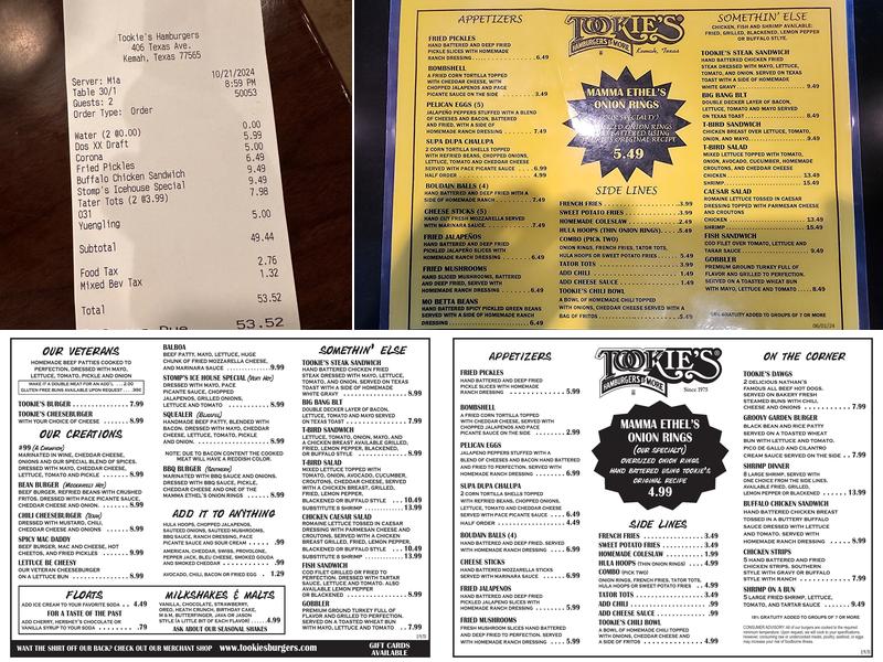 Tookie's Menu