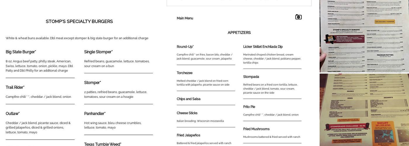 Stomp's Burger Joint Menu