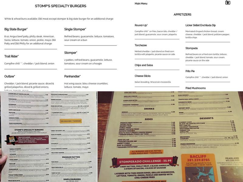 Stomp's Burger Joint Menu
