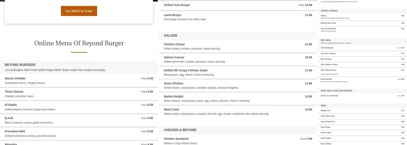 Beyond Burger Menu