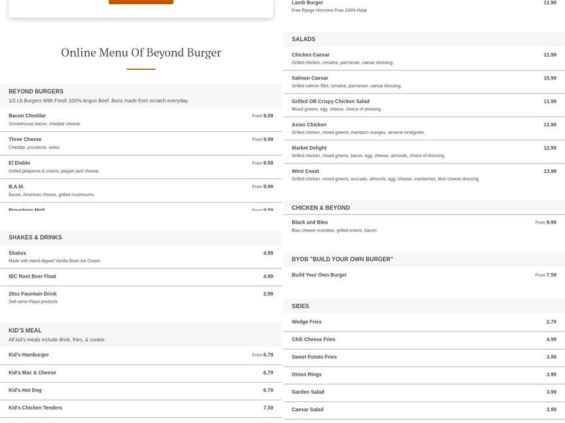 Beyond Burger Menu