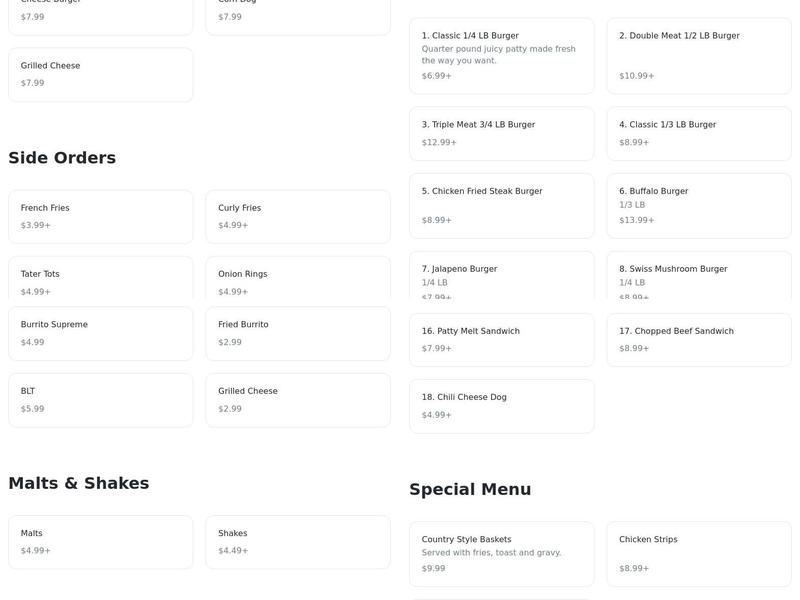 Malt-N-Burger Menu