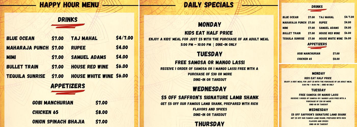 Saffron Menu