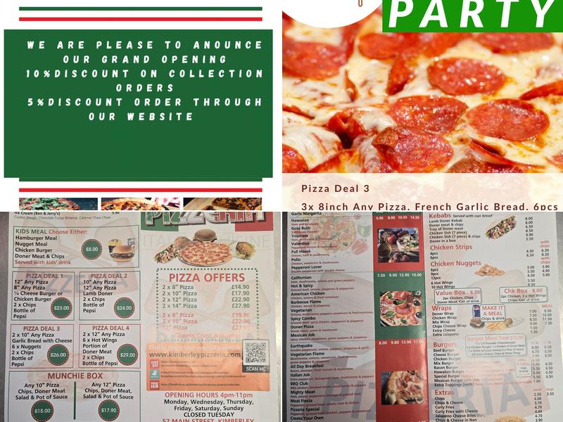 Kimberley Pizzeria Menu