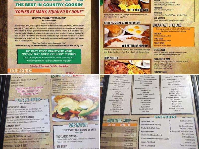Kelley's Country Cookin' Menu