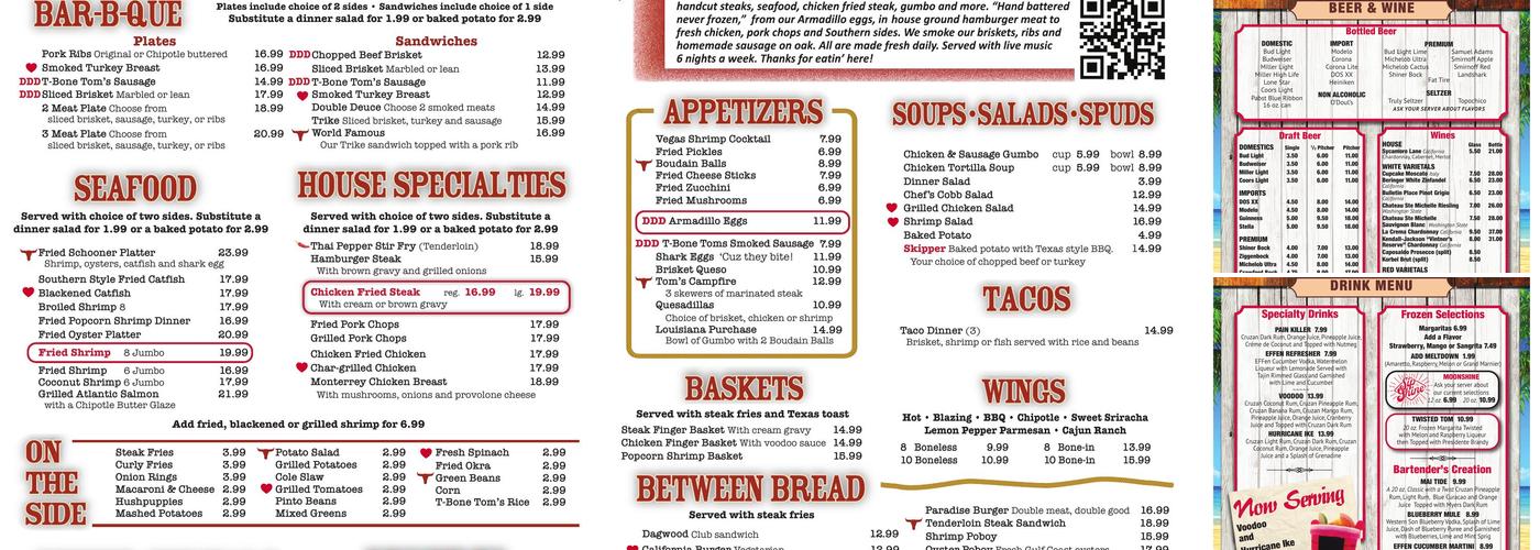 T-Bone Tom's Menu