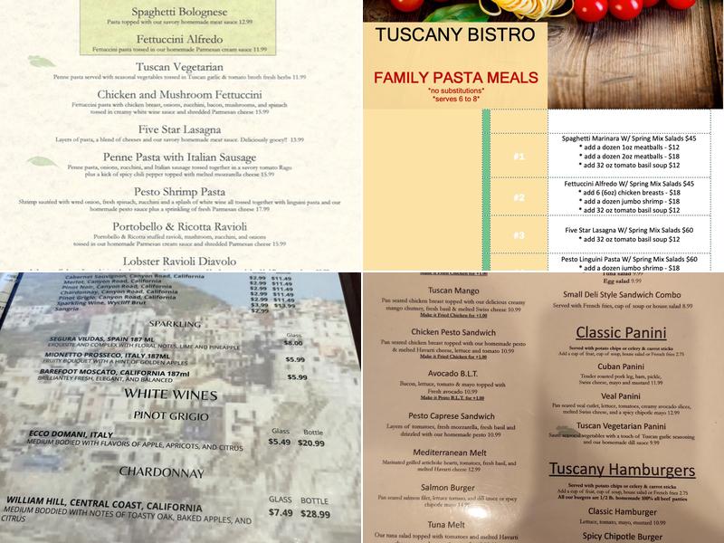 Tuscany Bistro Menu