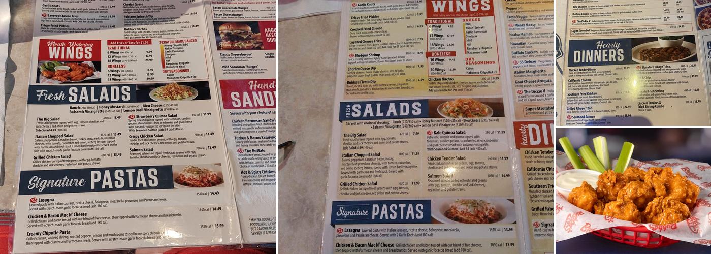 Bubba's 33 Menu