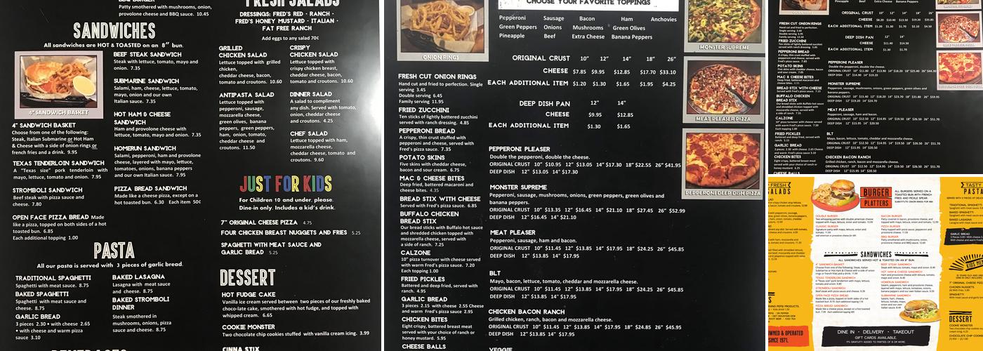 Fred's Pizza Express Menu