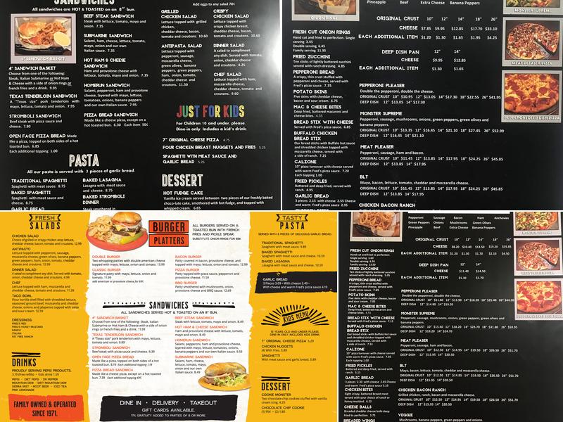 Fred's Pizza Express Menu