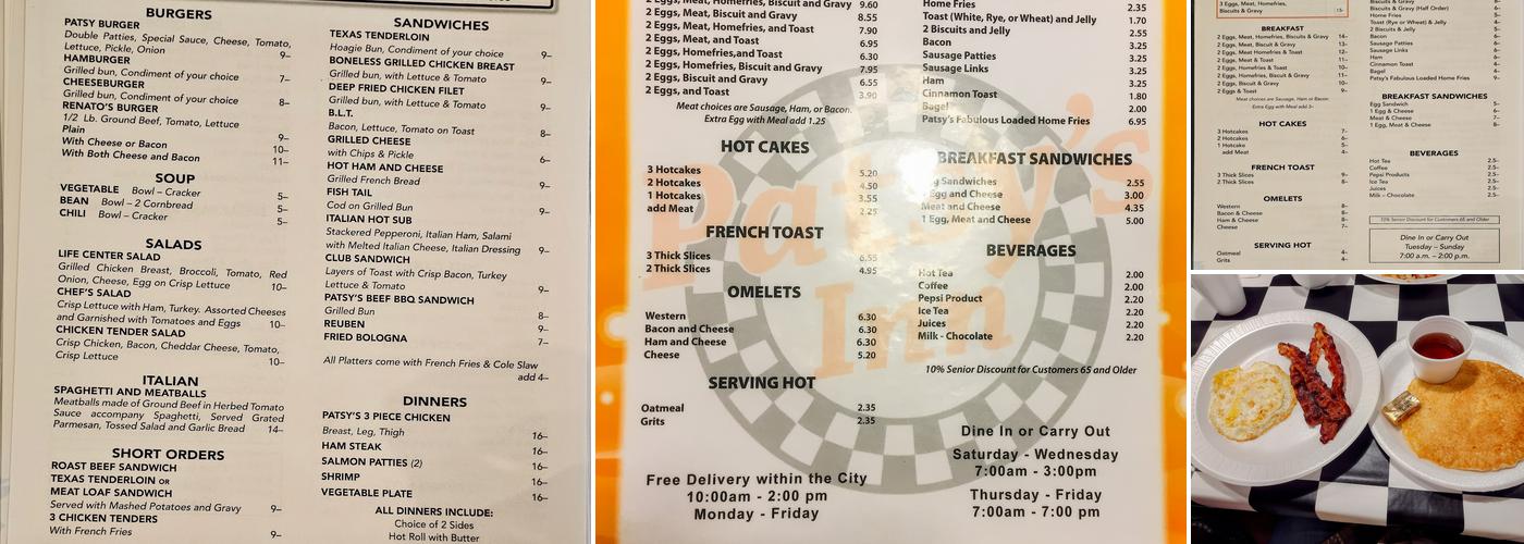 Patsy's Inn Menu