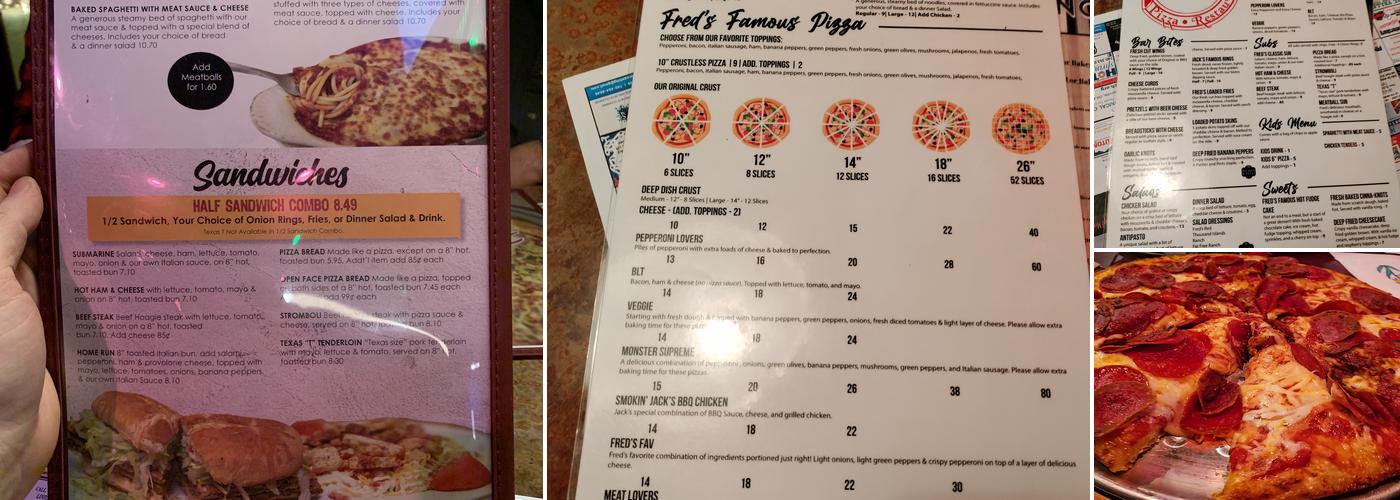 Fred's Pizza Menu