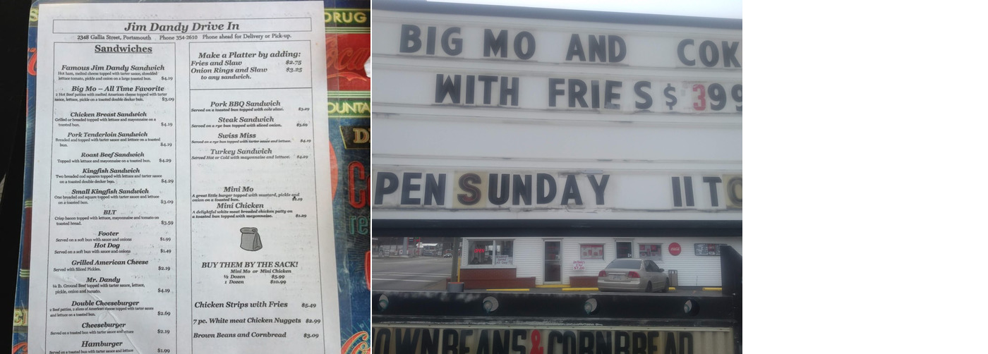 Jim Dandy Drive in Menu