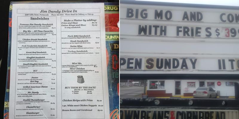 Jim Dandy Drive in Menu