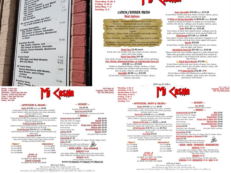 Mi Casita Menu