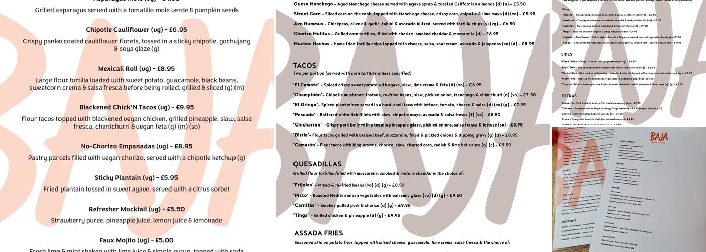 Baja Mexicali Menu