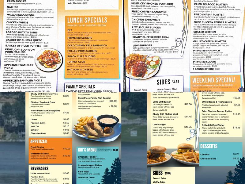 Shady Cliff Resort Menu