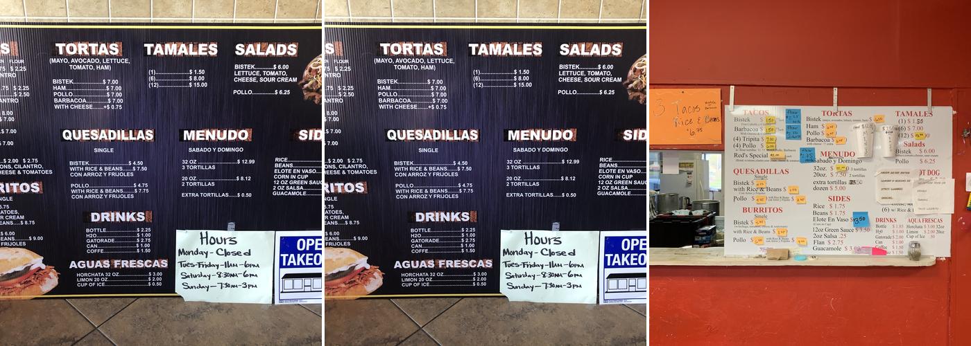 Taco's Lucerito Menu