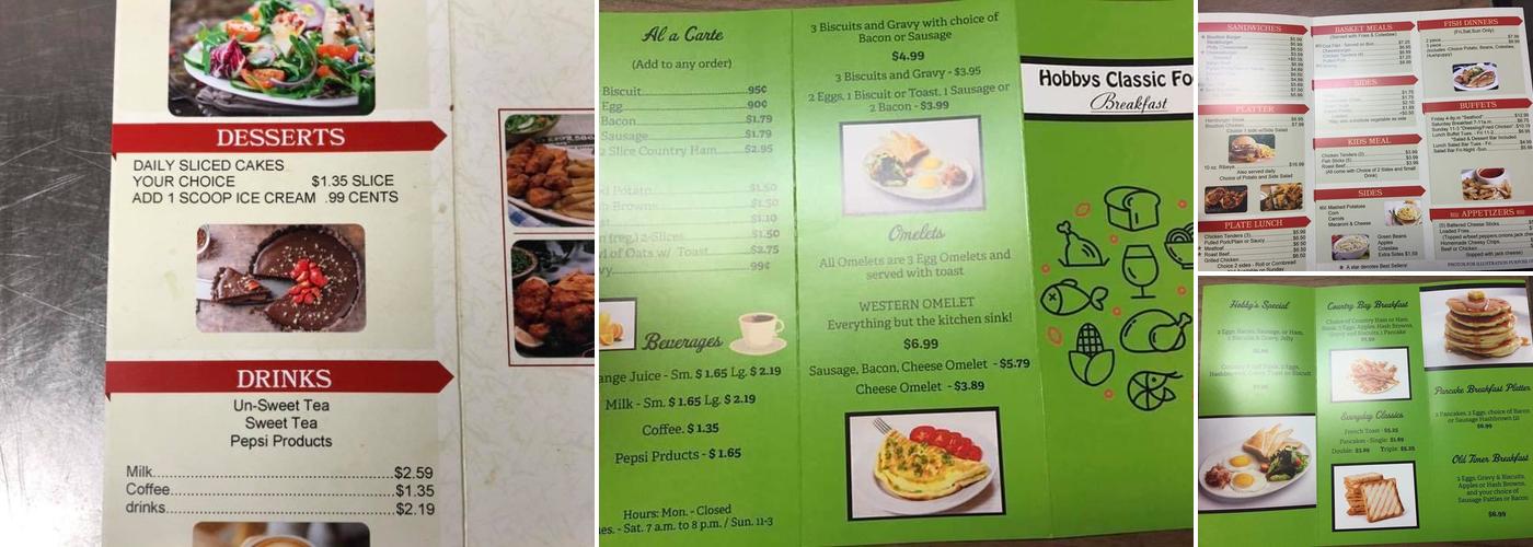 Hobby's Classic Food Menu