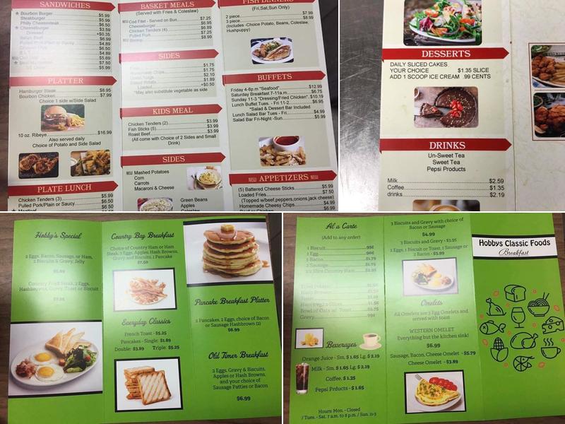 Hobby's Classic Food Menu