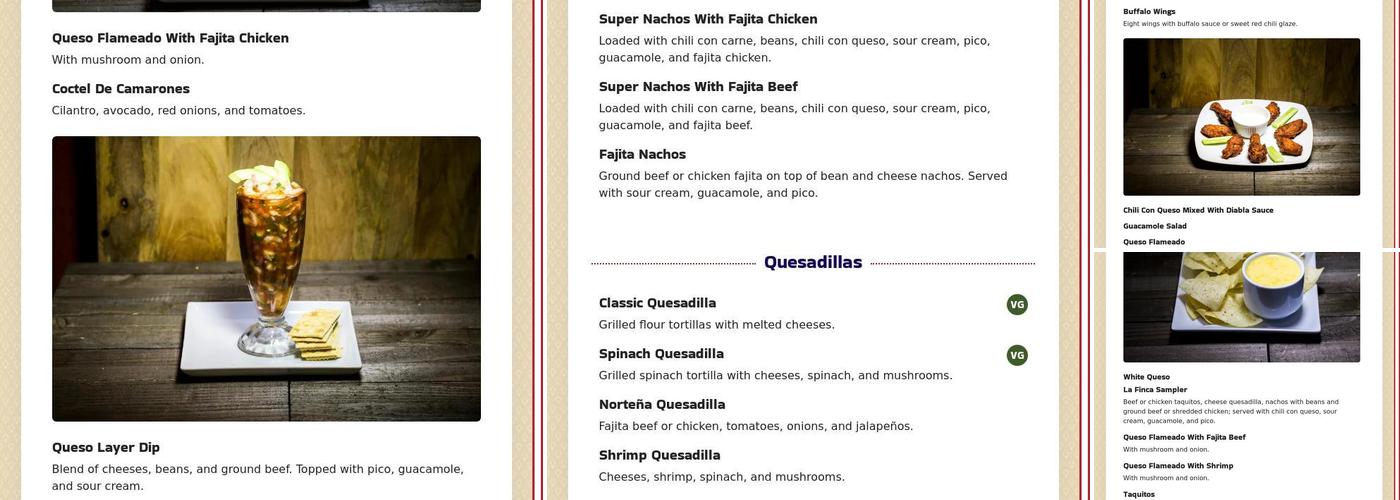 La Finca Menu