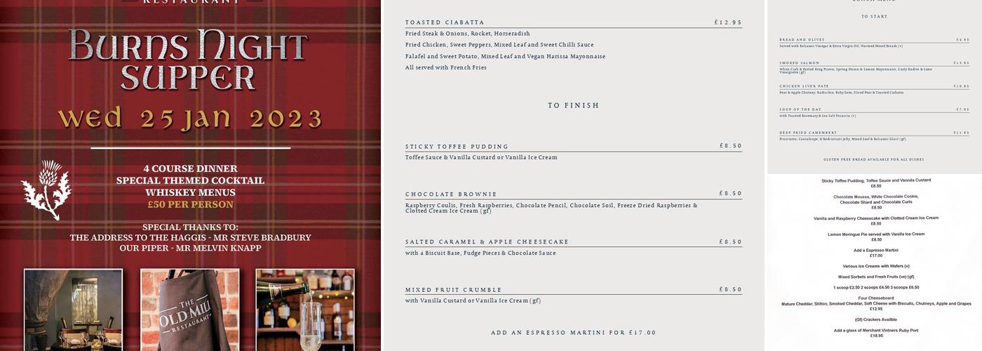 The Old Mill Restaurant Menu