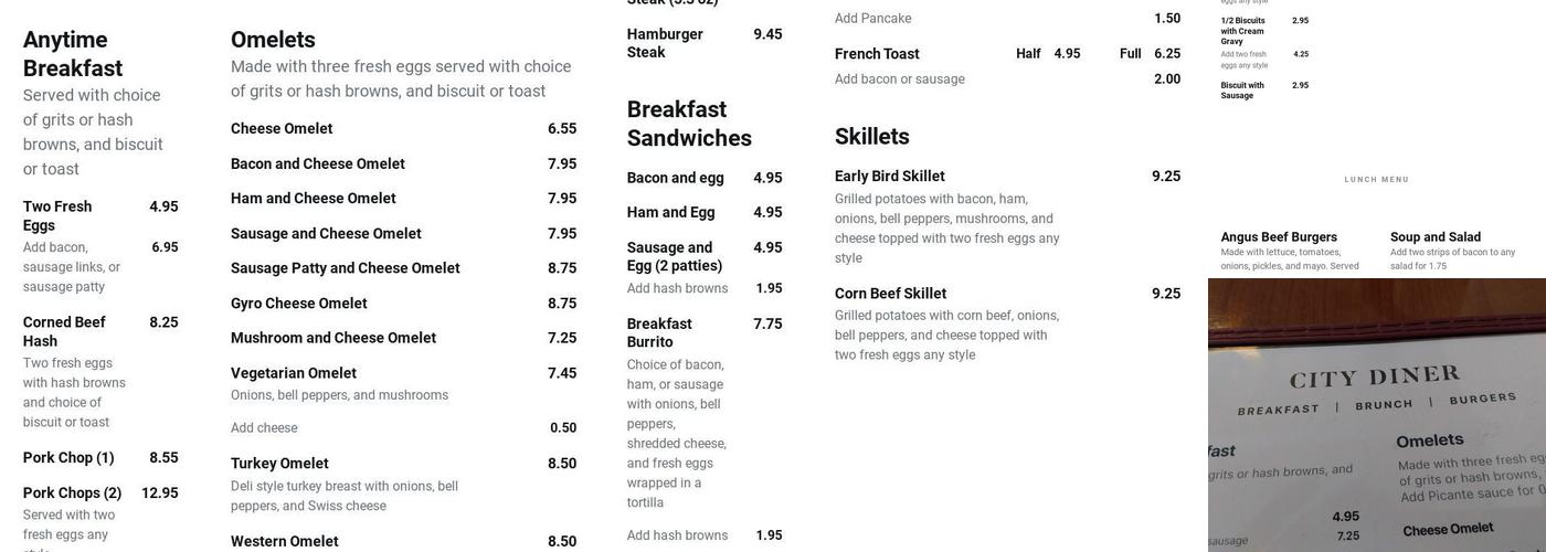 City Diner Menu