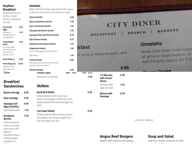 City Diner Menu