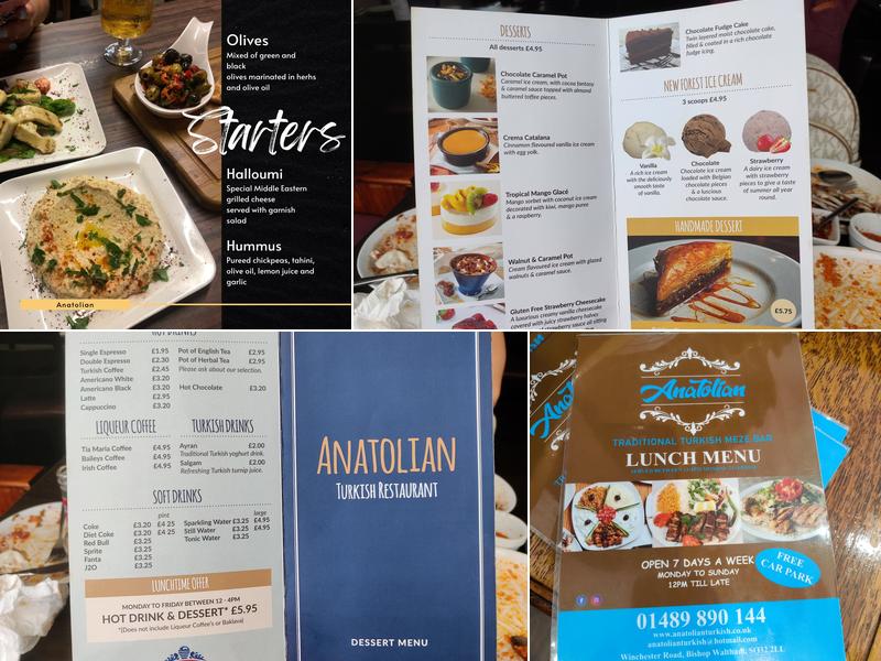 Anatolian Turkish restaurant Menu