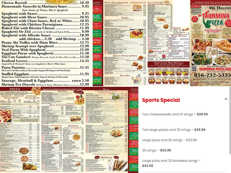 Taormina Pizza Menu