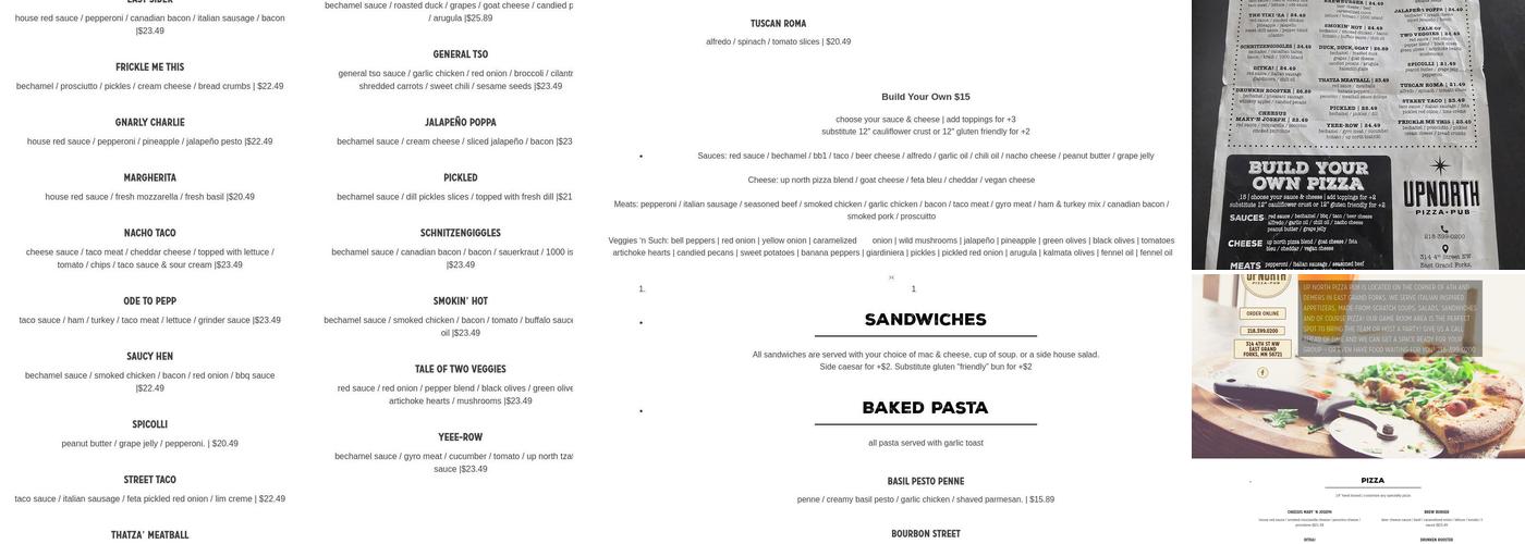 Up North Pizza Pub Menu