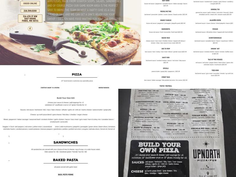 Up North Pizza Pub Menu