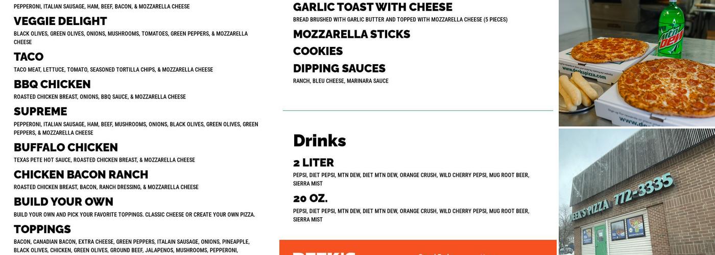 Deek's Pizza Menu