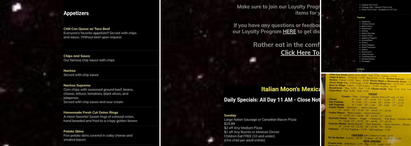 Italian Moon Menu