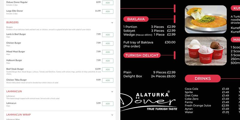 Alaturka Doner Menu
