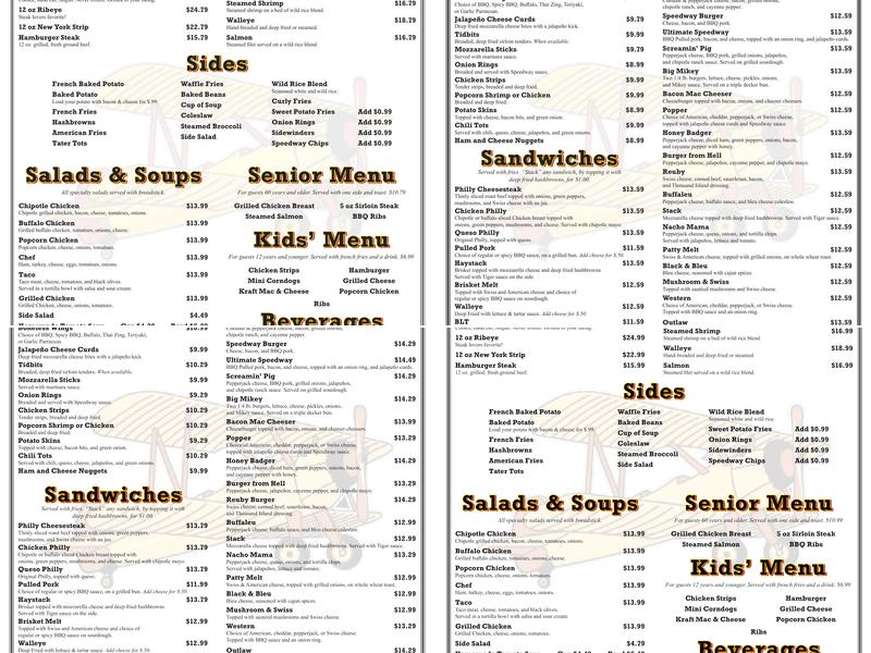 Speedway 805 Grill & Bar Menu
