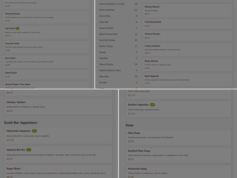 Fuji Japanese Seafood and Steakhouse Menu