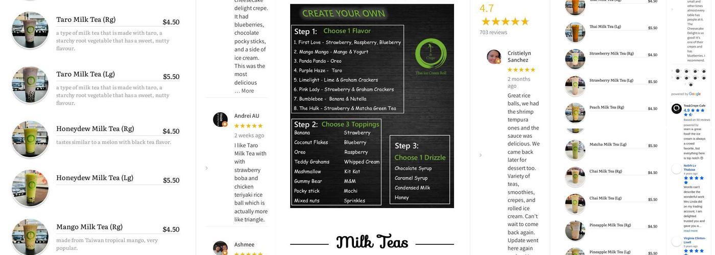 Tea & Crêpe Menu