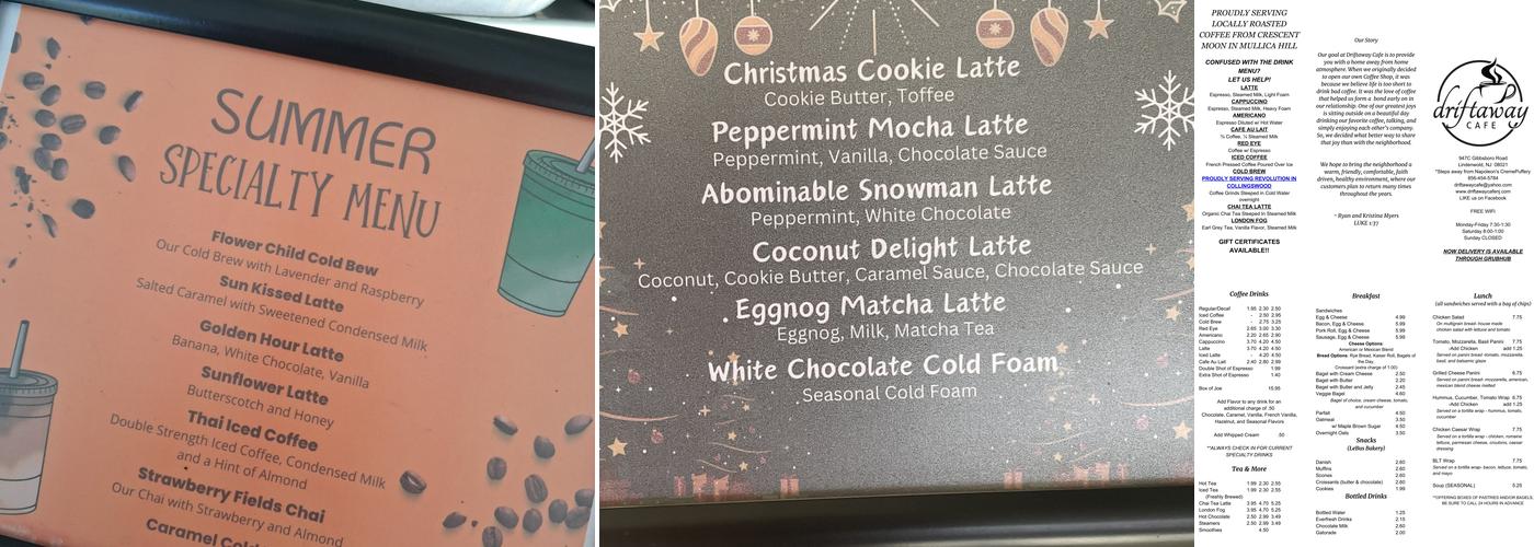 Driftaway Cafe Menu