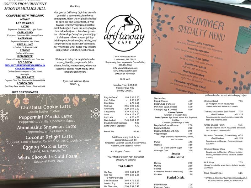Driftaway Cafe Menu