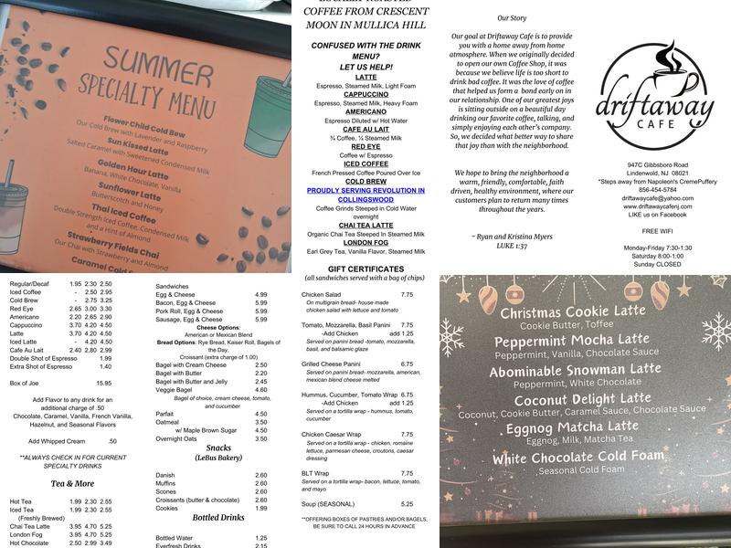 Driftaway Cafe Menu